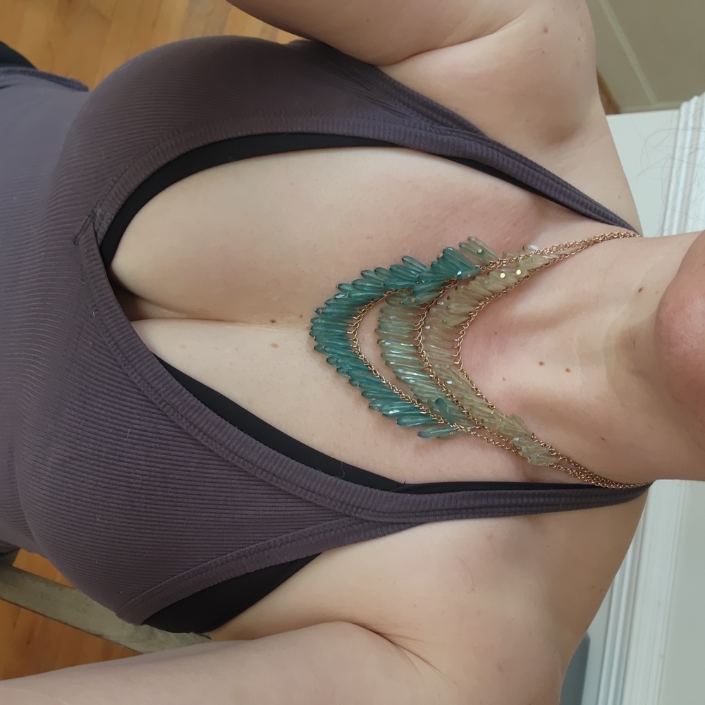 Gold-Toned Aqua Gradient Fringe Necklace - Blue/Green - Picture 10 of 10